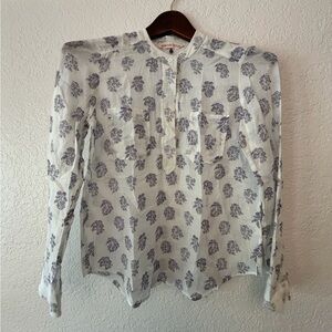 Rebecca Taylor Ivory and Navy Patterned Blouse
